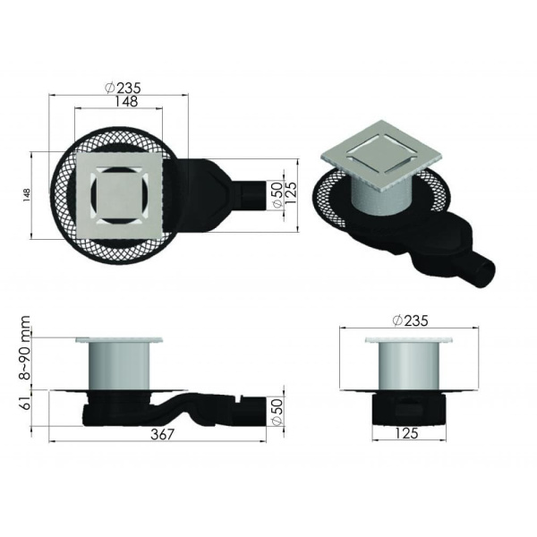 Душевой трап (15х15) Berges Wasserhaus Platz Norma  090159 хром матовый